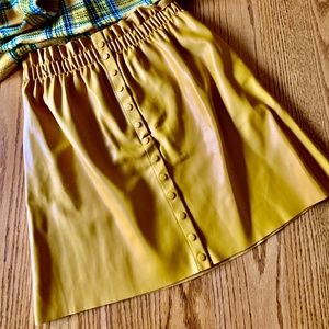 "ZARA" faux leather skirt, mustard color, snap front, EUC, M